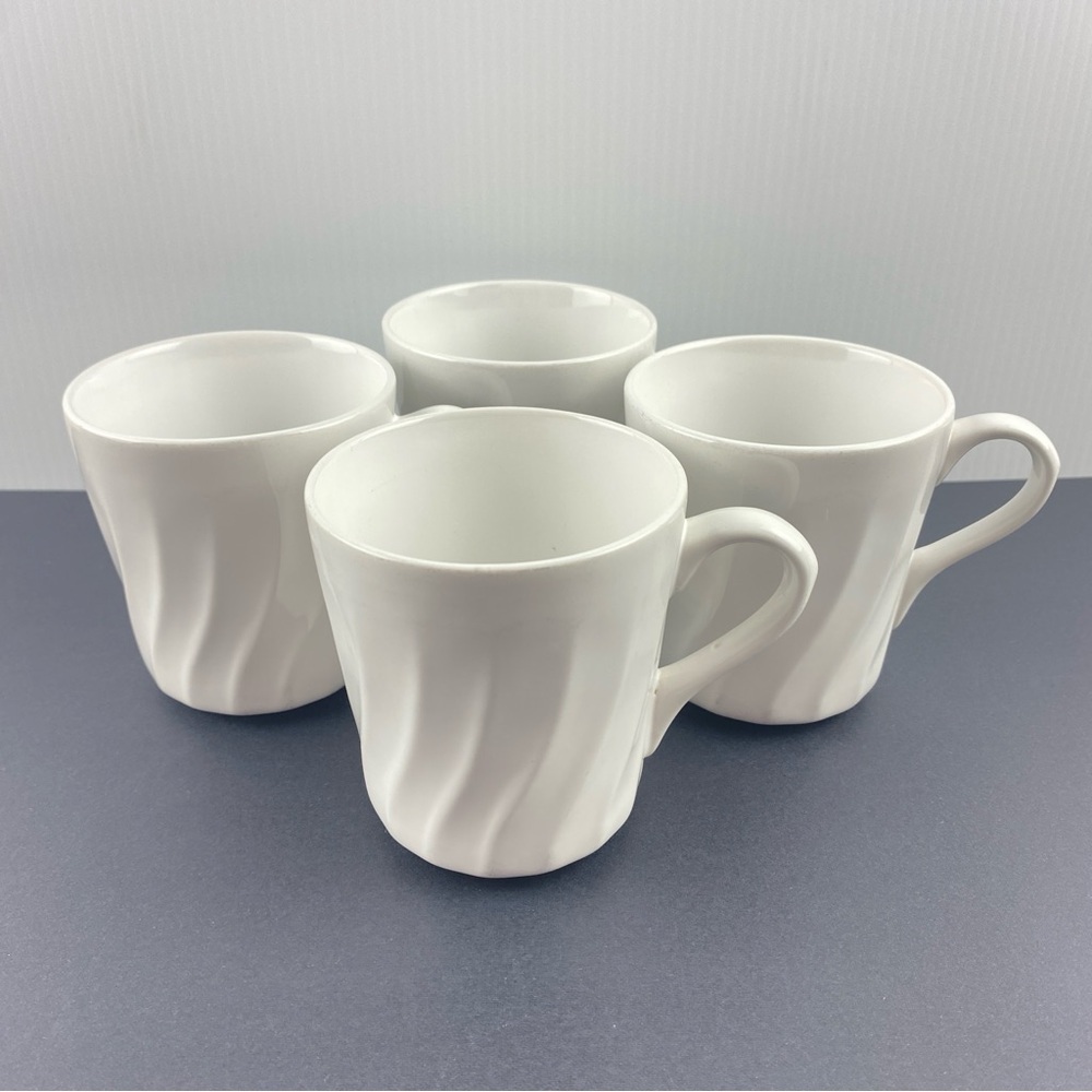 Corelle Coordinates Stoneware Mugs White Swirl Pattern Set of 4 - 8 oz Cups